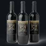 Modern typography gold glitter chic 50th birthday  wine label<br><div class="desc">Celebrate your 50th birthday in style with these black,  white and gold glitter effect making 50 look good wine,  beer and water party labels. A modern design with script text and bold graphics. Change the colour to customise. Part of a collection.</div>