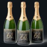 Modern typography gold glitter chic 60th birthday sparkling wine label<br><div class="desc">Celebrate your 60th birthday in style with these black,  white and gold glitter effect making 60 look good wine,  beer and water party labels. A modern design with script text and bold graphics. Change the colour to customise. Part of a collection.</div>