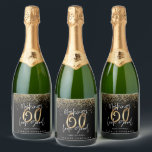 Modern typography gold glitter chic 60th birthday sparkling wine label<br><div class="desc">Celebrate your 60th birthday in style with these black,  white and gold glitter effect making 60 look good wine,  beer and water party labels. A modern design with script text and bold graphics. Change the colour to customise. Part of a collection.</div>