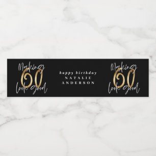 Modern typography gold glitter chic 60th birthday water bottle label