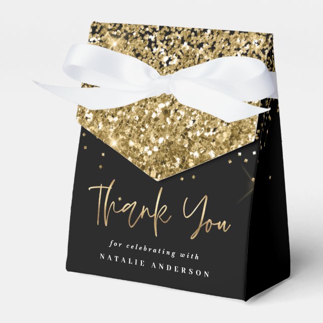 Modern typography gold glitter chic birthday favour box (Front Side)