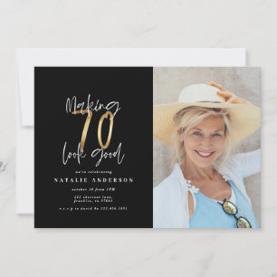 Modern typography gold photo birthday invitation