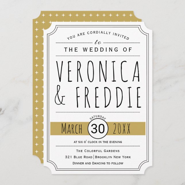 Modern typography gold wedding invitation (Front/Back)