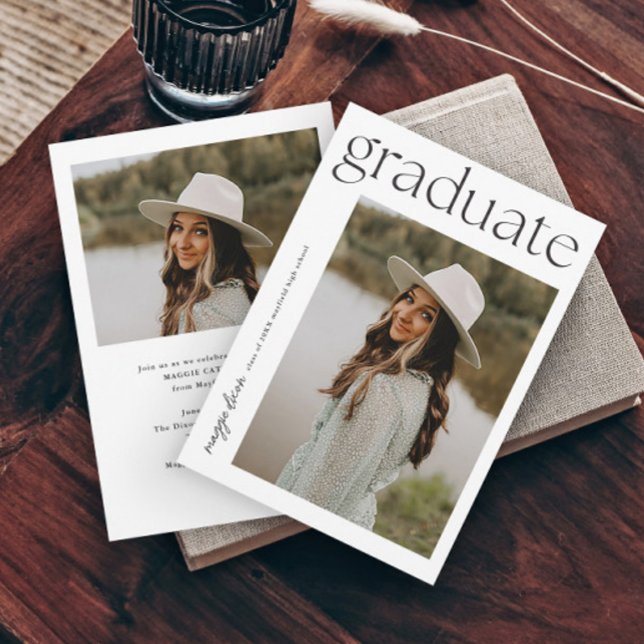 Modern Typography Graduate 2 Photo Graduation Invitation (Modern typography graduate 2 photo graduation invitation.)