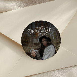Modern Typography Graduate Photo Graduation Classic Round Sticker