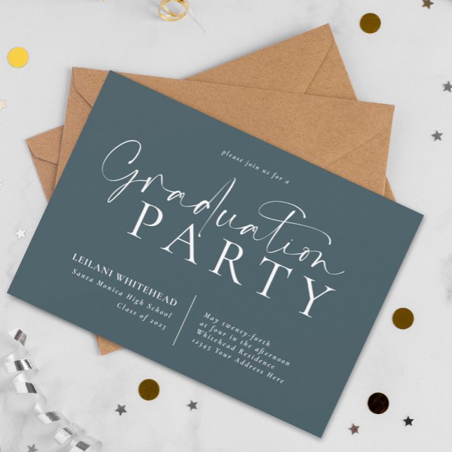 Modern Typography Graduation Party Teal Invitation (Creator Uploaded)