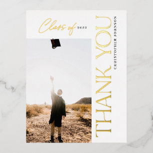 Modern Typography Graduation Thank You Photo Foil Foil Invitation Postcard