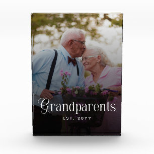 Modern Typography Grandparents Custom Photo Gift Block