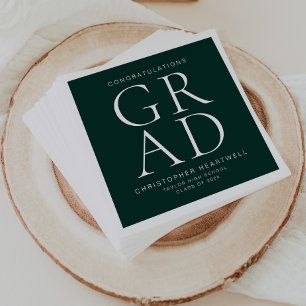 Modern Typography Green White Graduation Party Napkin