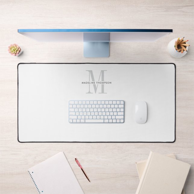 Modern Typography Grey Monogram Desk Mat (Office 1)