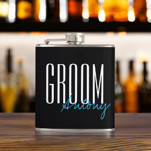 Modern Typography "Groom" Wedding Party Hip Flask