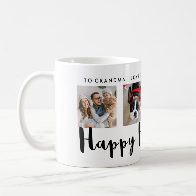 Modern Typography Happy Hanukkah Four Photo Grid Coffee Mug (Left)