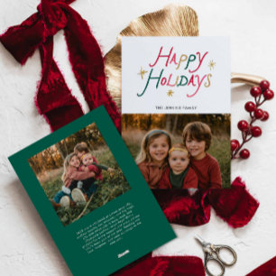 Modern Typography Happy Holidays Two Photo Card