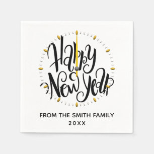 Modern Typography Happy New Year Clock Napkin