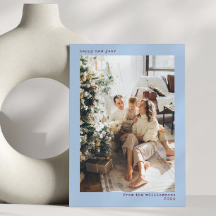Modern Typography Happy New Year Photo Blue Holiday Card