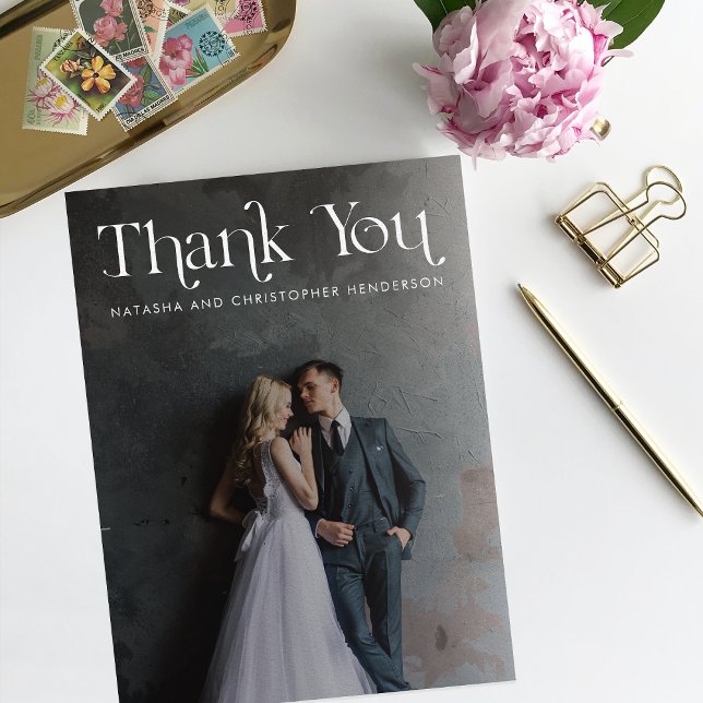 Modern Typography Headline Photo Wedding Thank You Card (Creator Uploaded)