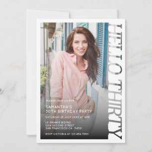 Modern Typography Hello Thirty Birthday Photo Invitation