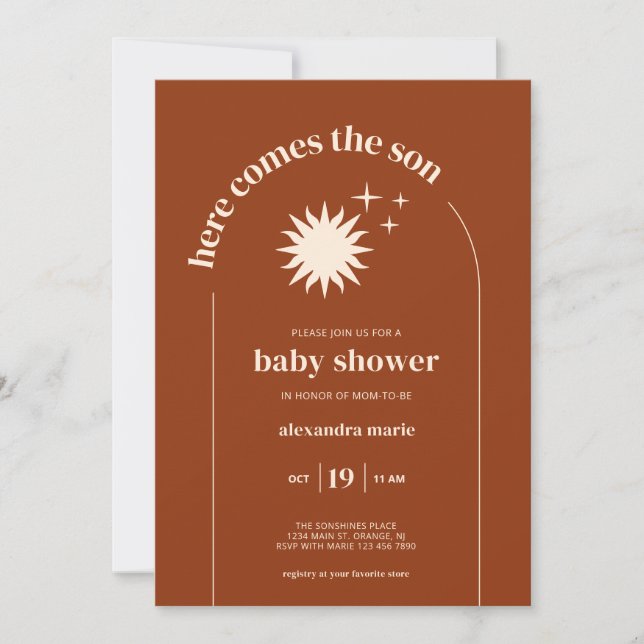 Modern Typography Here Comes The Son Baby Shower Invitation (Front)