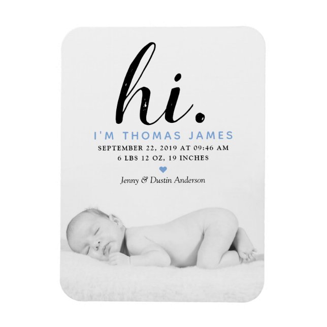 Modern Typography "Hi." Photo Birth Announcement Magnet (Vertical)