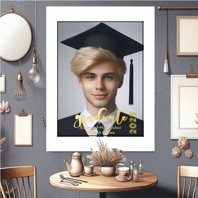 Modern Typography High School Graduate Hat Photo  Foil Prints (Modern Typography High School Graduate Hat Photo Foil Prints)