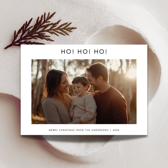 Modern Typography Ho Ho Ho Christmas Photo Holiday Card (Creator Uploaded)
