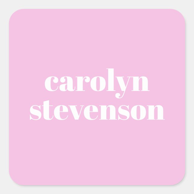 Modern Typography in Pink Personalised Name  Square Sticker (Front)