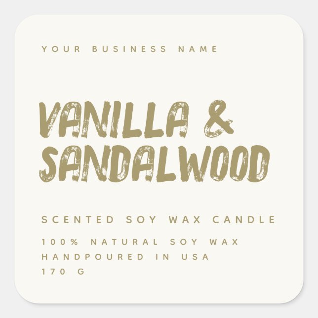 Modern typography ivory elegant soy candle label (Front)