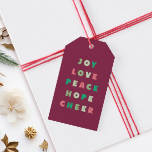 Modern Typography Joy Love Peace Hope Christmas Gift Tags