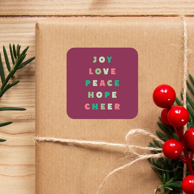 Modern Typography Joy Love Peace Hope Christmas Square Sticker (Creator Uploaded)