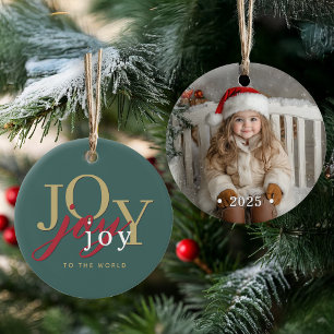 Modern Typography Joy to the World Photo Ceramic Ornament