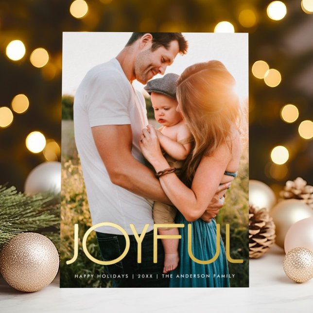 Modern Typography JOYFUL Christmas Gold Foil Holiday Card (Creator Uploaded)