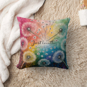 Modern Typography Just Breathe Dandelions Cushion