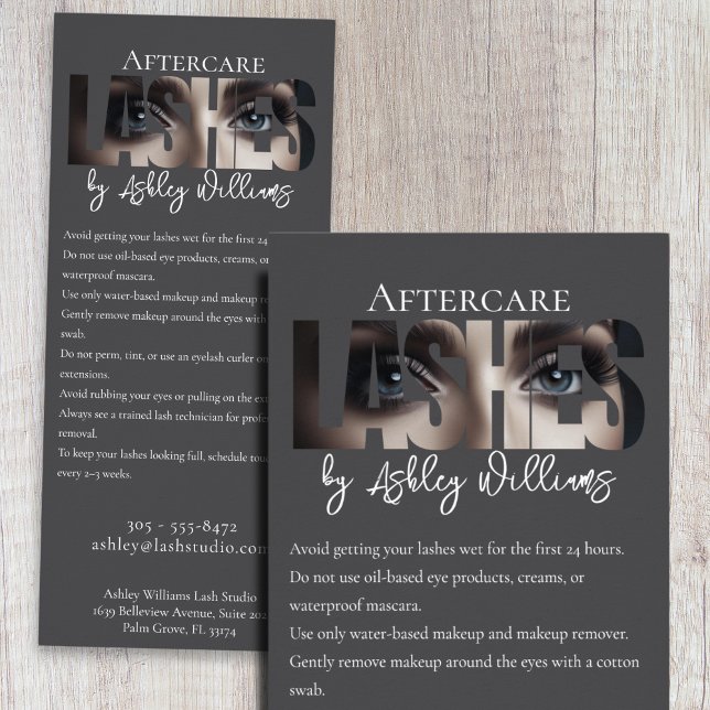 Modern typography "LASHES by" aftercare Rack Card (Creator Uploaded)