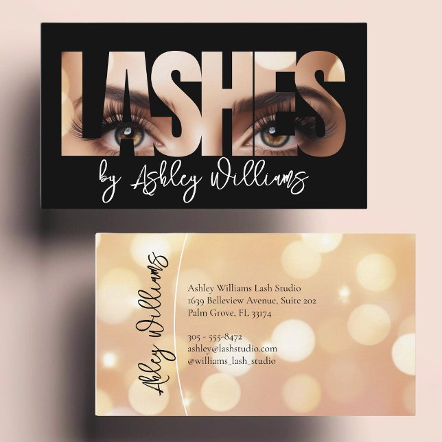Modern typography "LASHES by" lash artist Business Card (Creator Uploaded)