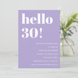 Modern Typography Lavender 30th Birthday Party Invitation