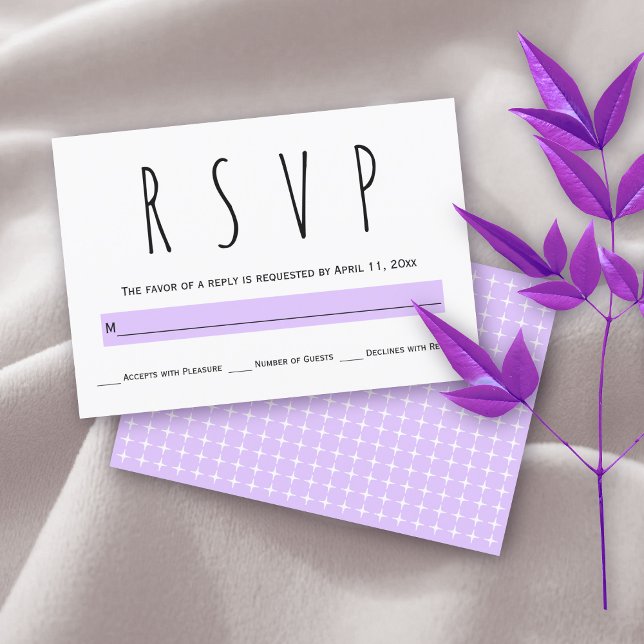 Modern typography lavender purple wedding  RSVP card (Creator Uploaded)