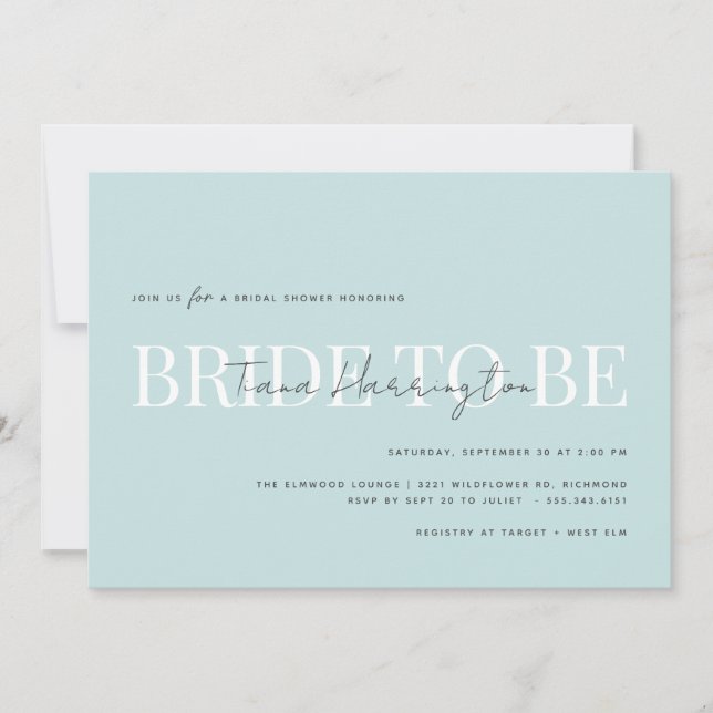 Modern Typography | Light Blue Bridal Shower Invitation (Front)