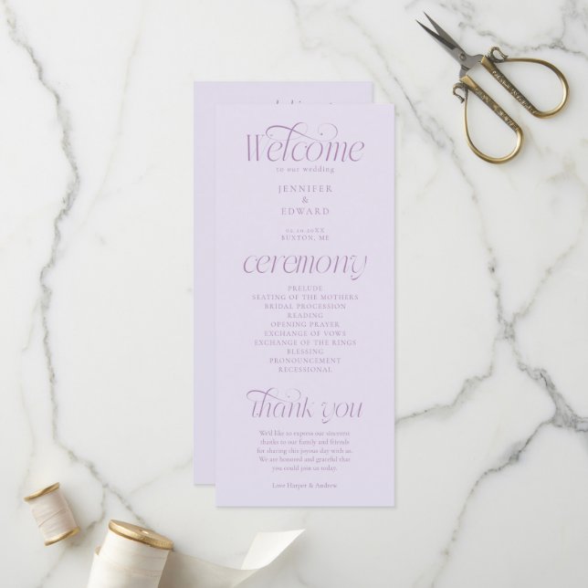 Modern Typography Lilac Wedding Program (Front/Back In Situ)