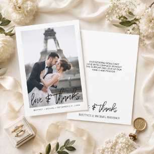 Modern Typography Love and Thanks Photo Wedding Thank You Card