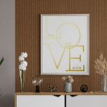 Modern Typography Love Initials Wedding Date Gold Foil Prints<br><div class="desc">Modern and romantic wedding date print with LOVE written in a gold foil typography against white,  personalised with your initials and wedding date.</div>