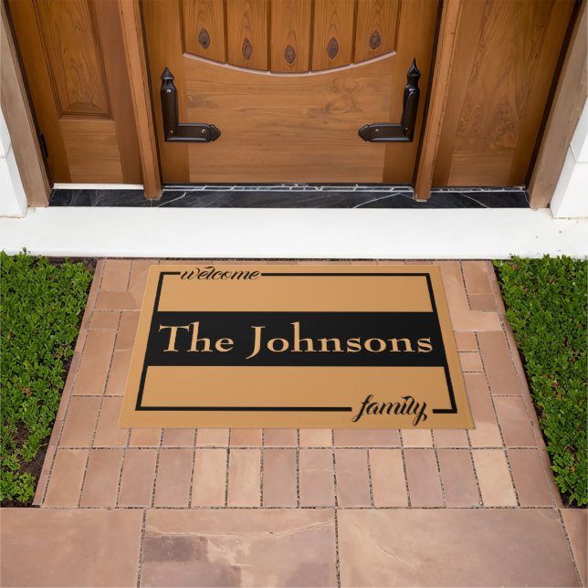 Modern Typography Marriage Couple Gift Black Doormat (Outdoor)