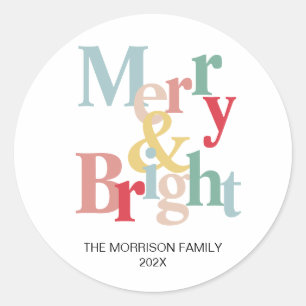 Modern typography Merry and bright Classic Round Sticker