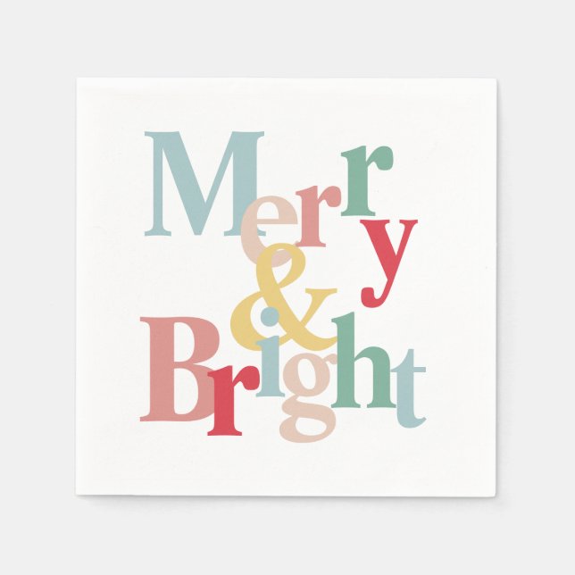 Modern typography Merry and bright Napkin (Front)