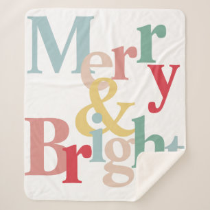 Modern typography Merry and bright Sherpa Blanket