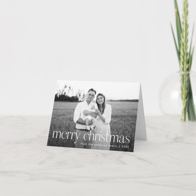 Modern Typography Merry Christmas 2 Photo Holiday Card (Front)