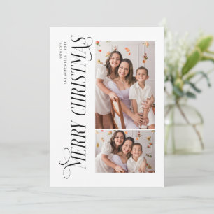 Modern Typography Merry Christmas 3 Photo Holiday Card
