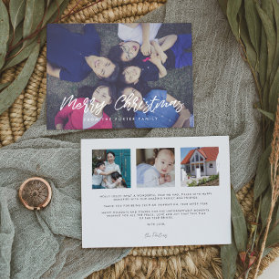 Modern Typography Merry Christmas 4 Photo Holiday Card