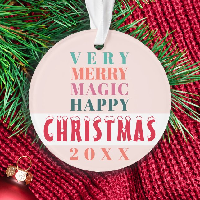 Modern typography Merry Christmas family name Ornament (Creator Uploaded)