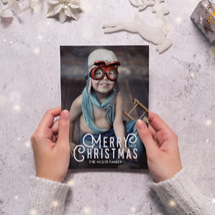 Modern Typography Merry Christmas Full-Bleed Photo Holiday Card
