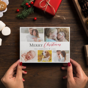 Modern Typography Merry Christmas Multiple Photos Holiday Card